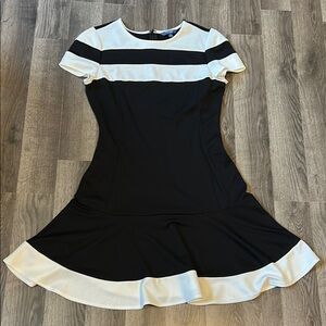 Peter Som Black and White Ruffled Fit and Flare Mini Dress